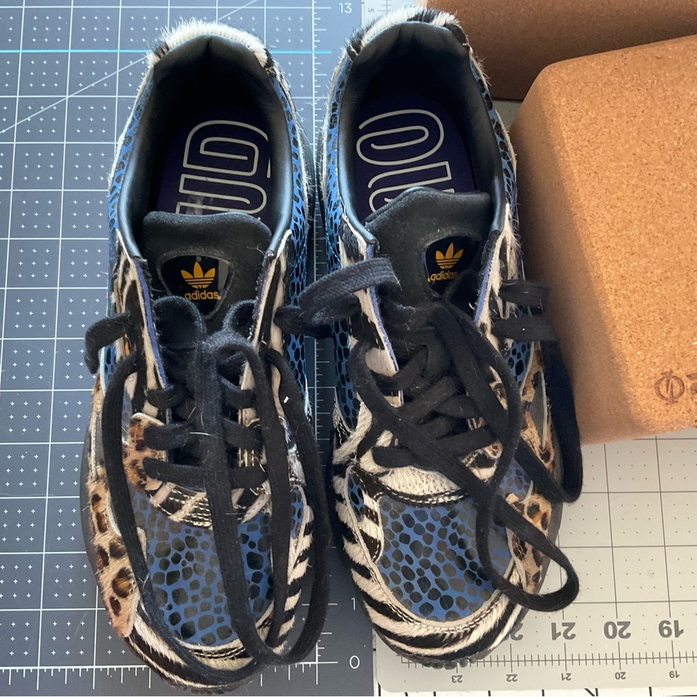 adidas Blue and Black Animal Print Athletic Shoes